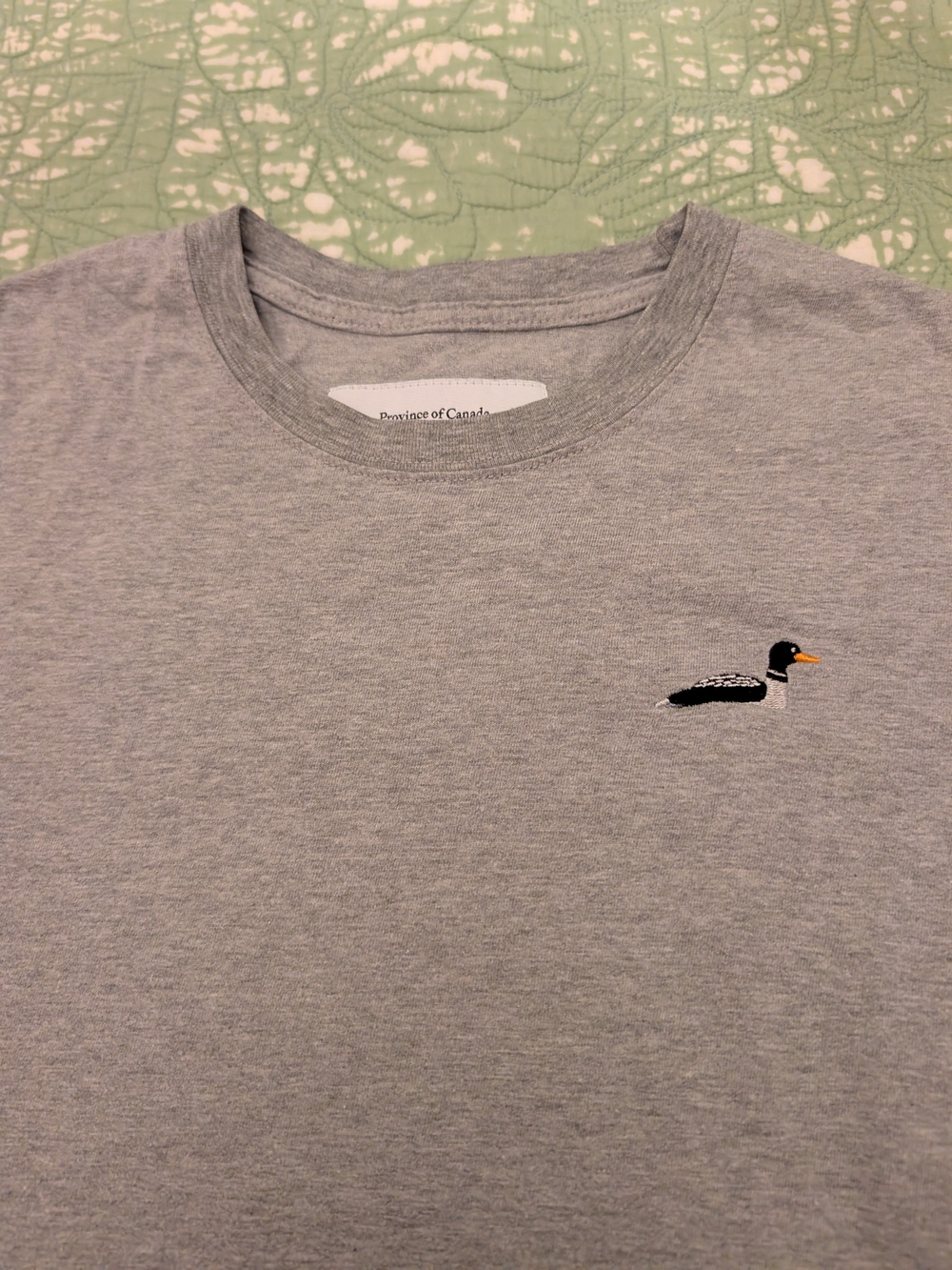 Province Of Canada Gray Embroidered Loon Crewneck T-Shirt
